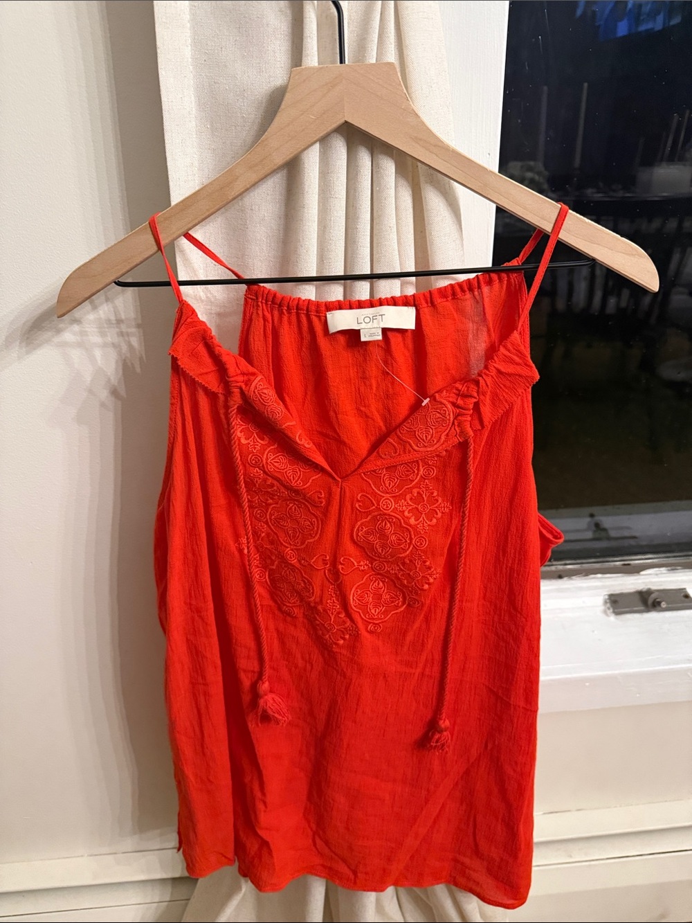 LOFT Orange Embroidered Spaghetti-Strap Camisole
